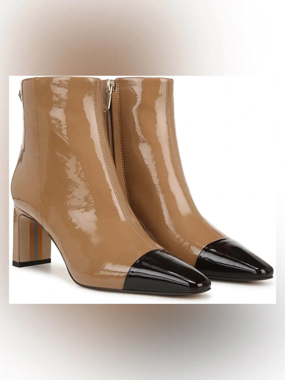 NWOT Sam Edelman Saige 2 Camel  Ankle Boots with Rich Chocolate Toe